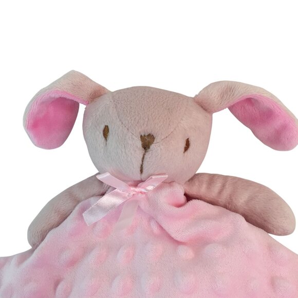 Pink Bunny Rabbit Lovey Minky Dots Satin Trim 15" Baby Security Blanket - Picture 2 of 5